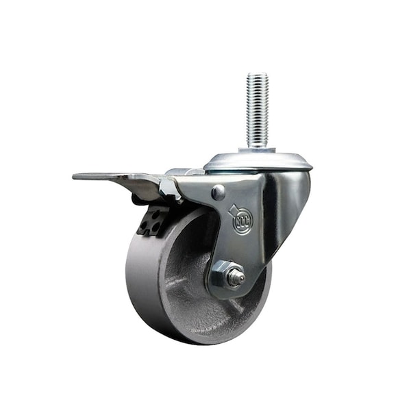 4 Inch Semi Steel Wheel Swivel 34 Inch Threaded Stem Caster Total Lock Brake SCC